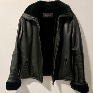 EGO égo genuine Italian lambskin leather coat faux fur lining